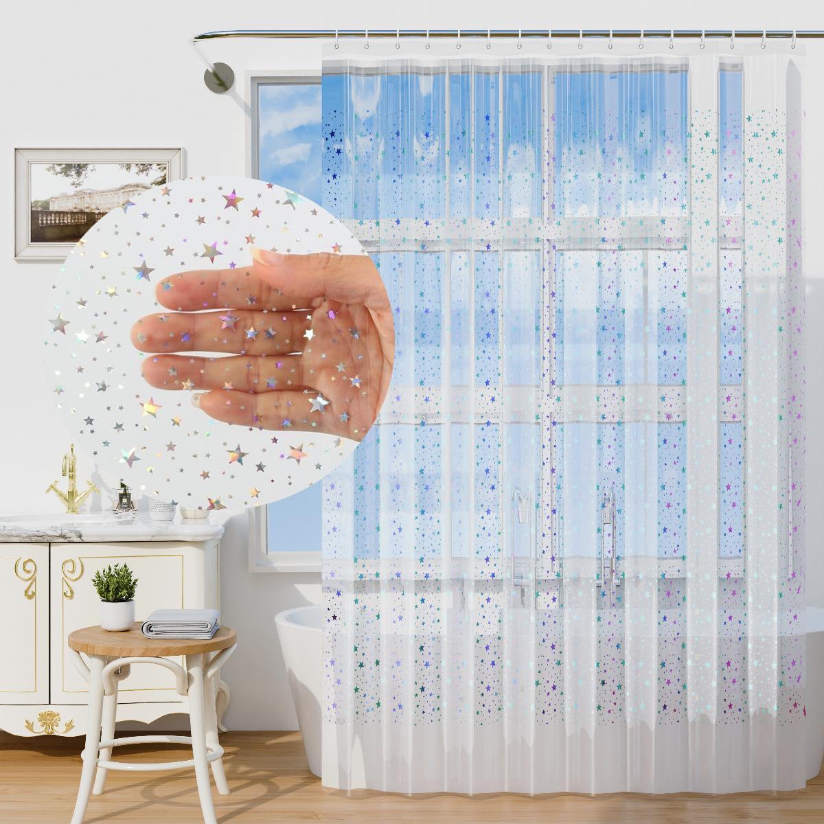 

Star Printed Shower Curtain Liner 72Wx72H Inch PEVA Premium Light Weight Iridescent Star Glitter Water Repellent Transparent (as the picture,180x180cm)