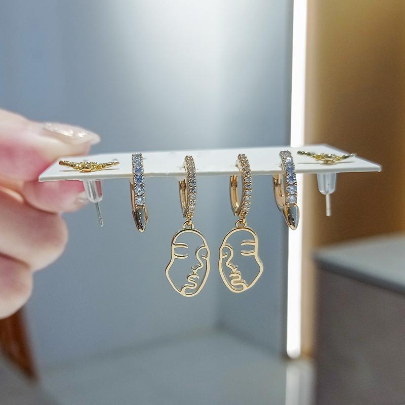 ANENJERY Hohler Gesicht Anhänger Creolen Nieten Biene Golden 6 Stück/Set Ohrringsets