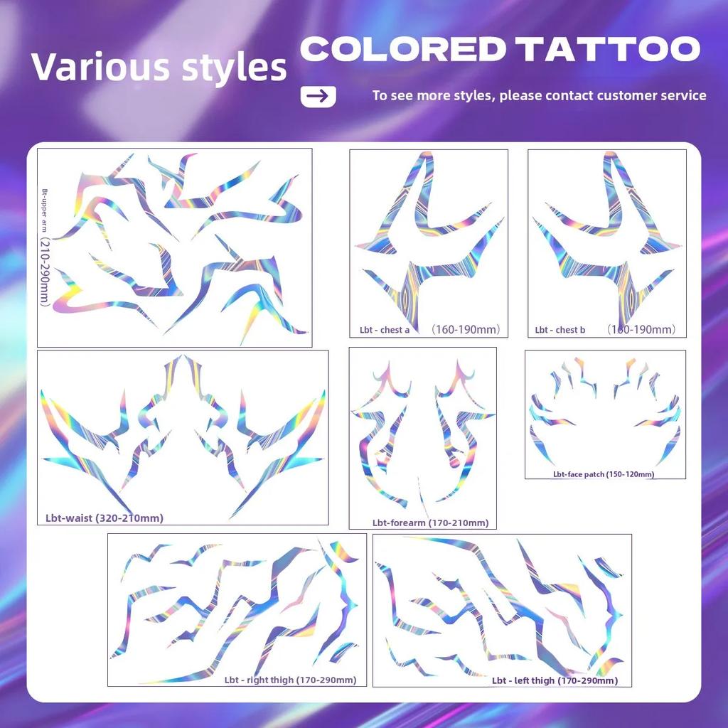 K-Pop Full Body Temporary Tattoos | Waterproof Holographic Stickers for Cosplay, Halloween Party & Conventions  Concert