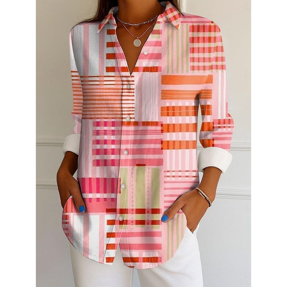 Women's Shirt Graphic Geometric Striped Fashion Tropical Daily Long Sleeve Shirts Collar Regular Tops Daily Buttons Print Summer