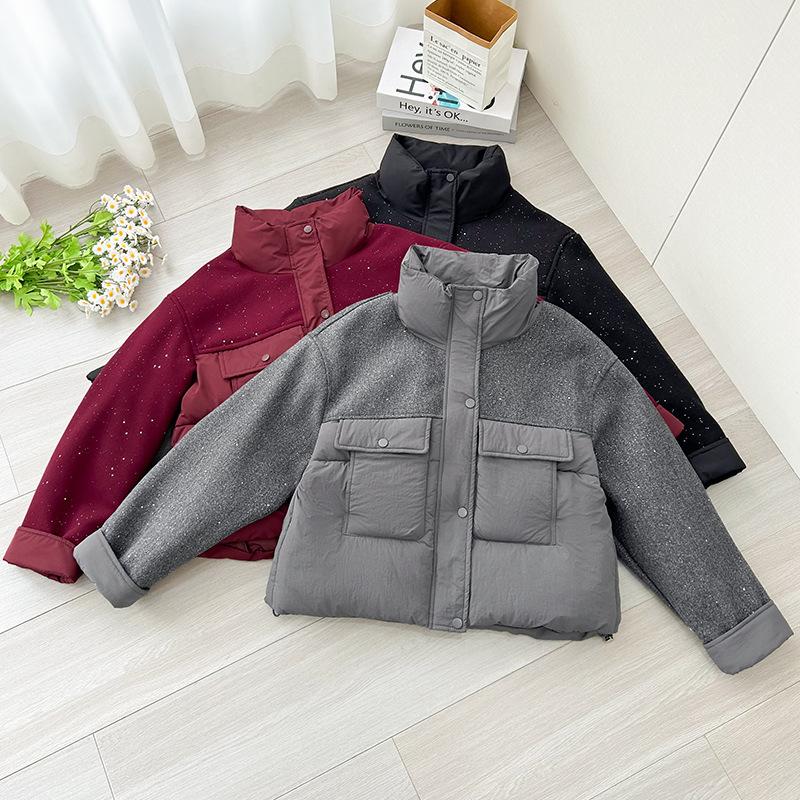 Small foreign style splicing cotton-padded jacket short 2025 winter new fashion cotton-padded jacket small cotton-padded jacket