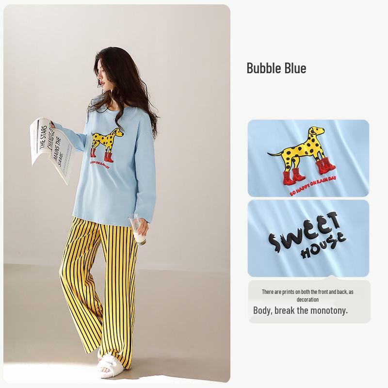 

Yue Nei Women s Spring/Fall Cotton Long Sleeve Cartoon Striped Pajamas M (160) [Weight 90-110 lbs]