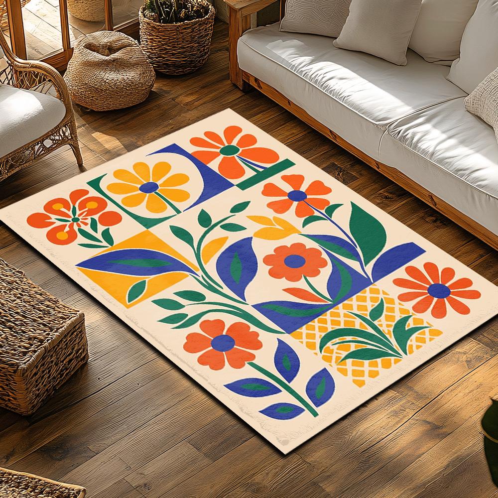 Vintage Persian Style Area Rug Bohemian Floor Mat Non-Slip Home Decor Durable Accent Carpet Modern Living Room Decor Tribal Patt