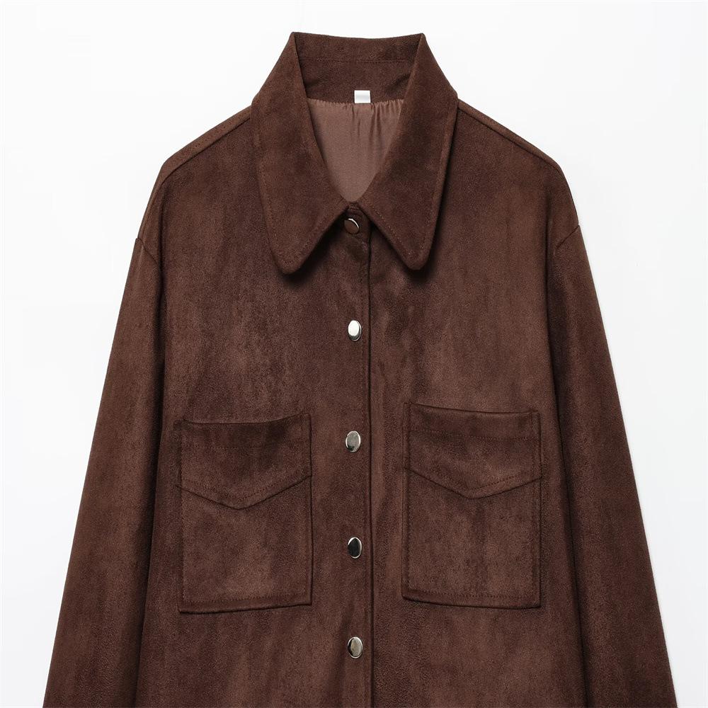 Autumn new women's clothing European and American style fashion simple and versatile suede texture long-sleeved jacket