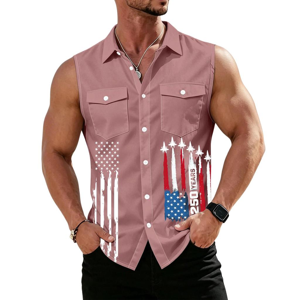 Chemise sans manches légère à revers et boutons pour homme, idéale pour le travail.