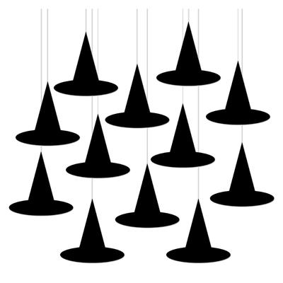 12Pcs Eerie Paper Halloweens Decorations With Black Hat Designs Halloweens Hanging Ornament For Wall Ceiling Decoration