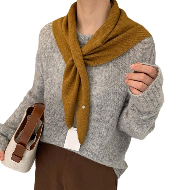 Triangular Knitted Scarf French Style Head Wrap Lightweight Breathable for Women Spring Autumn Accessories верблюд