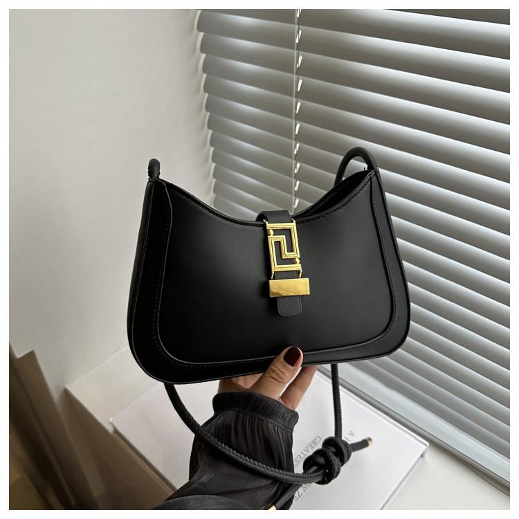 Stylish Large Capacity French Commuter Shoulder Bag With Lock Closure For Women In White Black Pink Khaki Brown