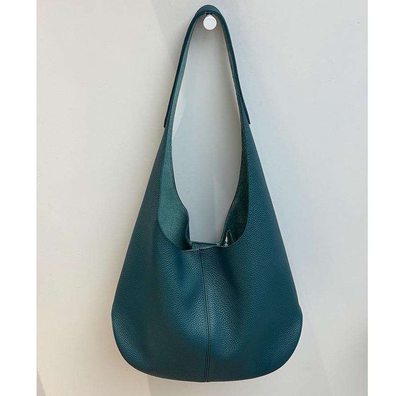 Genuine Cowhide Lychee Pattern Underarm Shoulder Bag Lightweight Travel Tote Handbag for Women