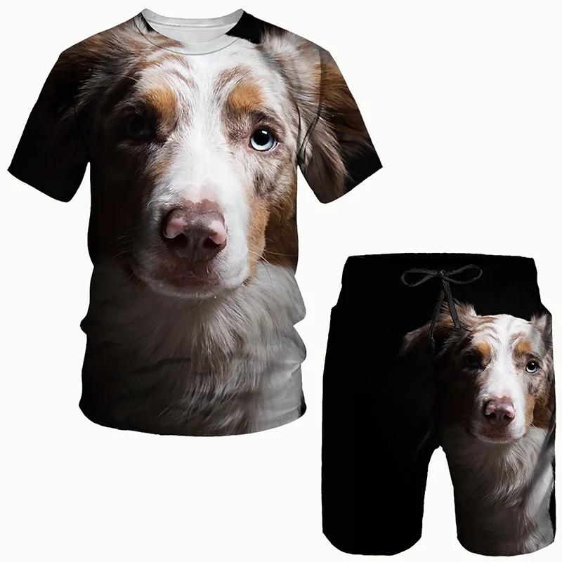 Husky Dogs T-Shirts Shorts Sets Animal 3D Print Men's Tracksuits Fashion Oversized Short Sleeve T Shirt Pants Set Suits Clothing