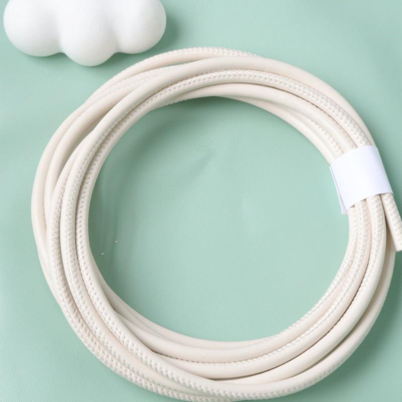 PU Leather Round Handle Strap with Lock Edge Stitching - DIY Traction Weaving Ornament E18