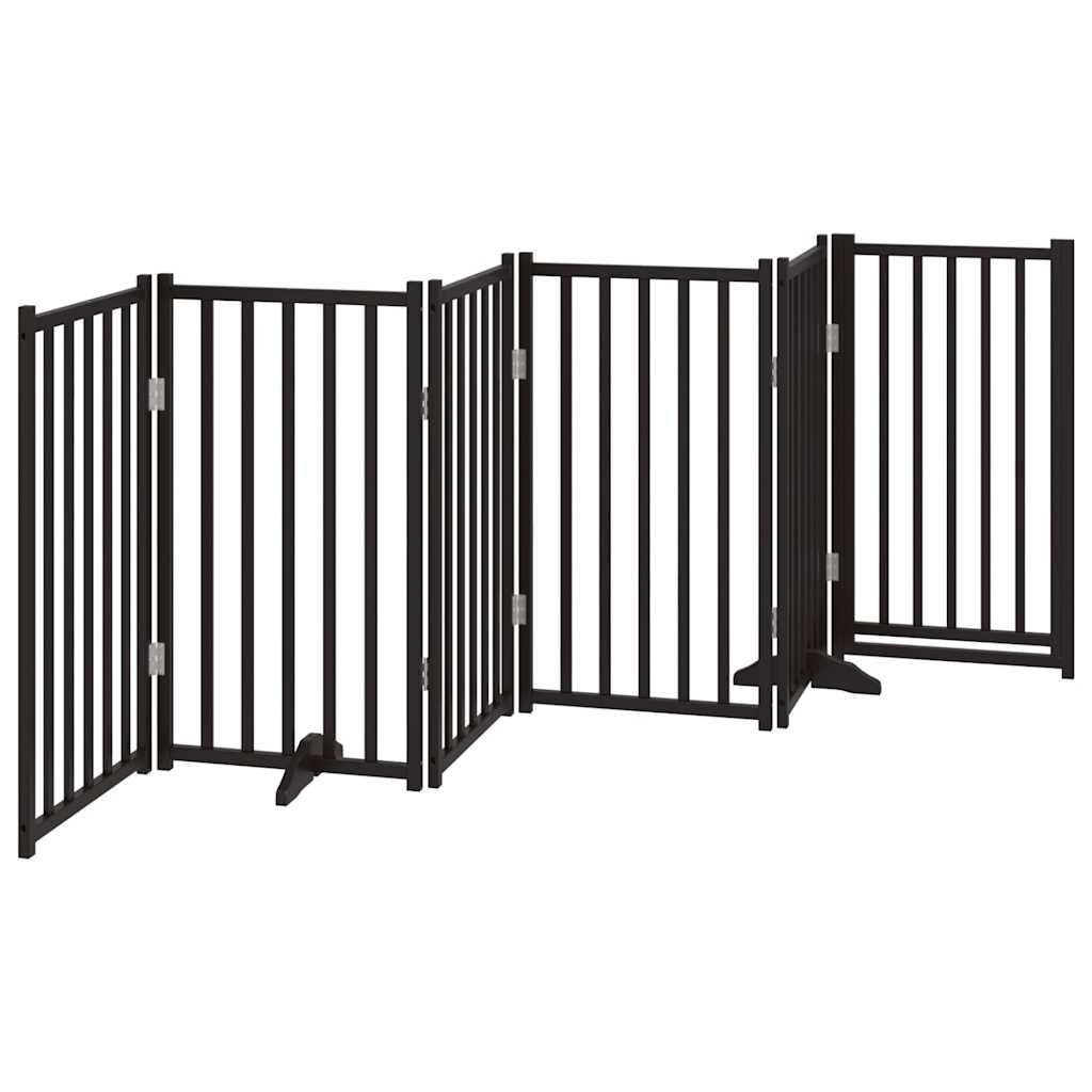 6 Piece Foldable Dog Gate with Door Black 300 cm Solid Pine Wood