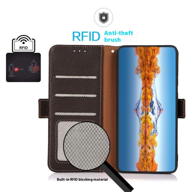 For Xiaomi Redmi Note 14 4G (163.25mm) Phone Case Genuine Cow Leather Cover RFID Blocking