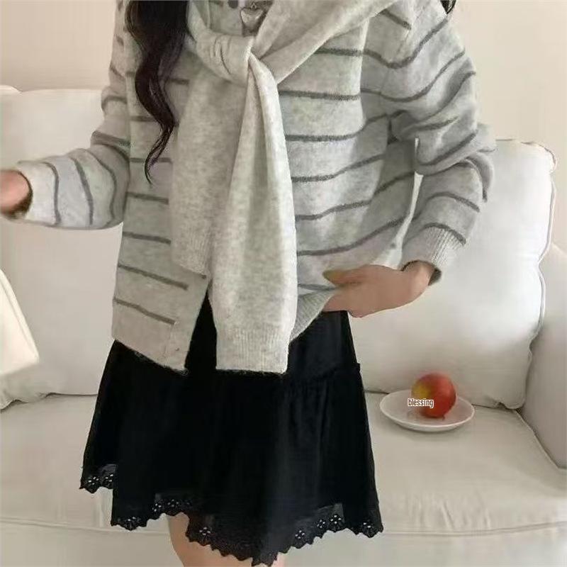 2025 Autumn Women's Korean Style Striped Jacket & Long Sleeve Sweater Two-Piece Set
