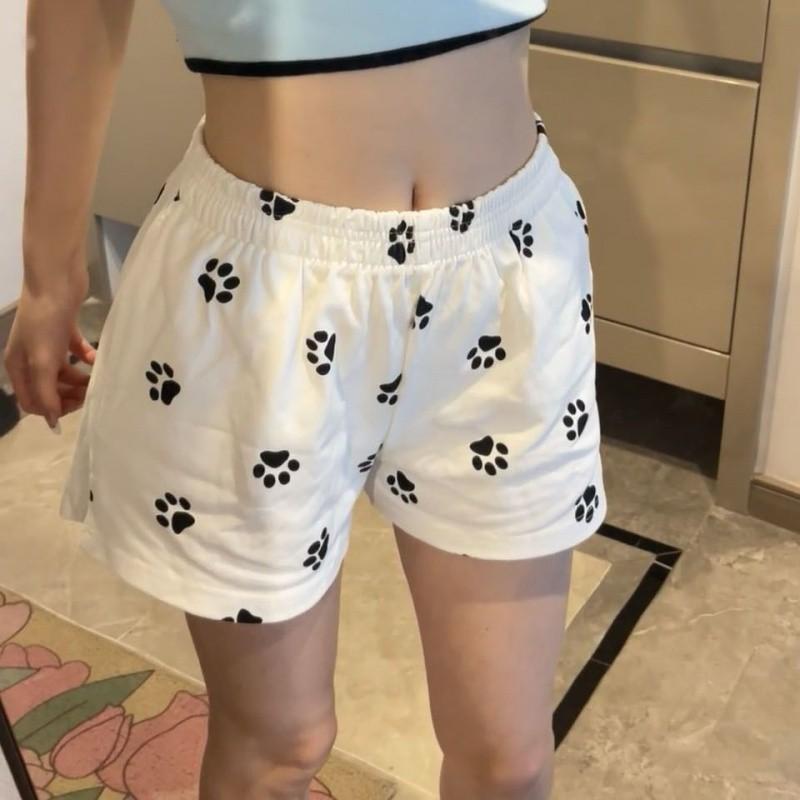

Женские шорты с принтом собачьей лапы на лето, новый дизайн, свободные А-силуэта, повседневные брюки с широкими штанинами из ледяного шелка S белый