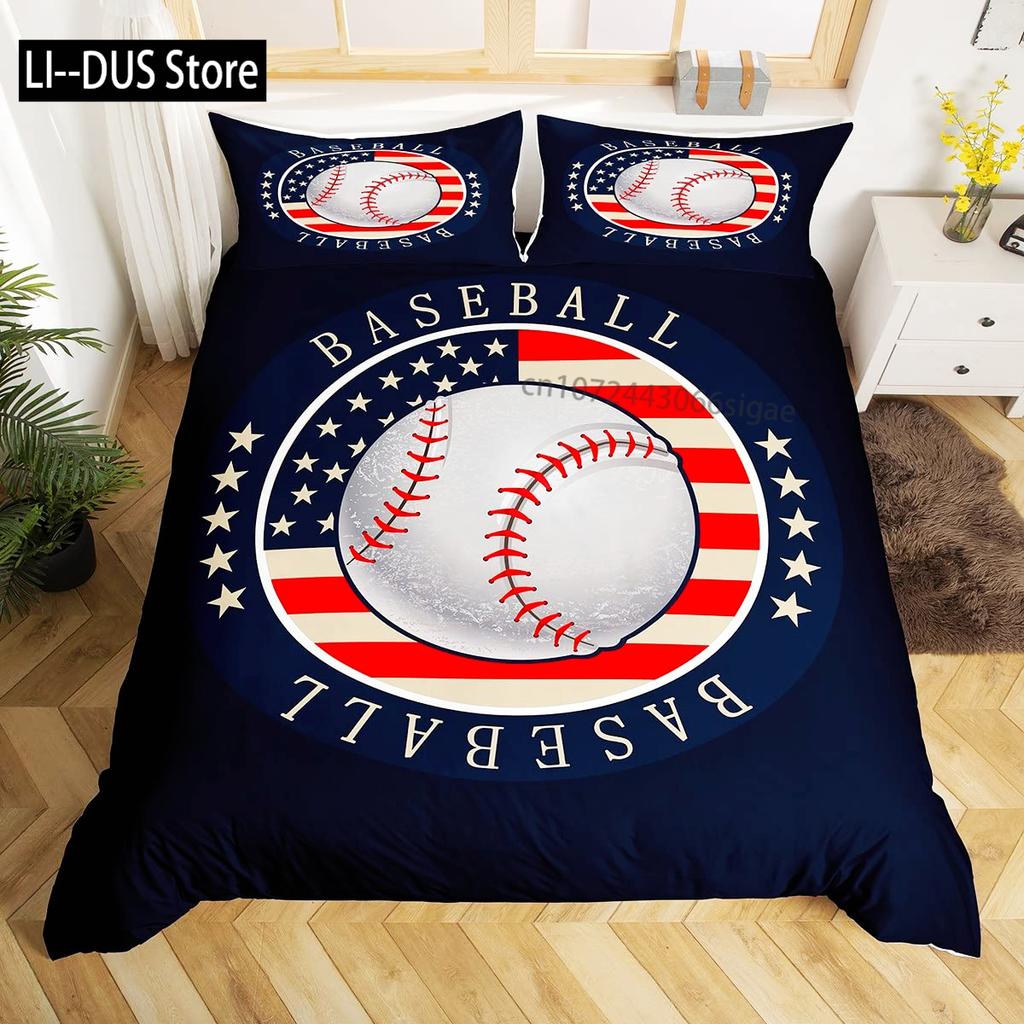 Watercolor Cartoon Basketball Print Bedding Set Duvet Cover for Kid Teen Boys Sports Quilt Cover with 2 PillowcasesFull Size