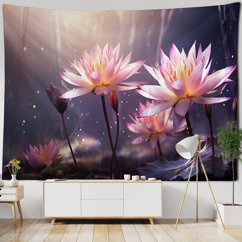 Beautiful Lotus Tapestry, Dreamy Landscape, Wall Hanging Cloth, Hippie Home Wall Art Decoration, Office And Living Room Tapestry