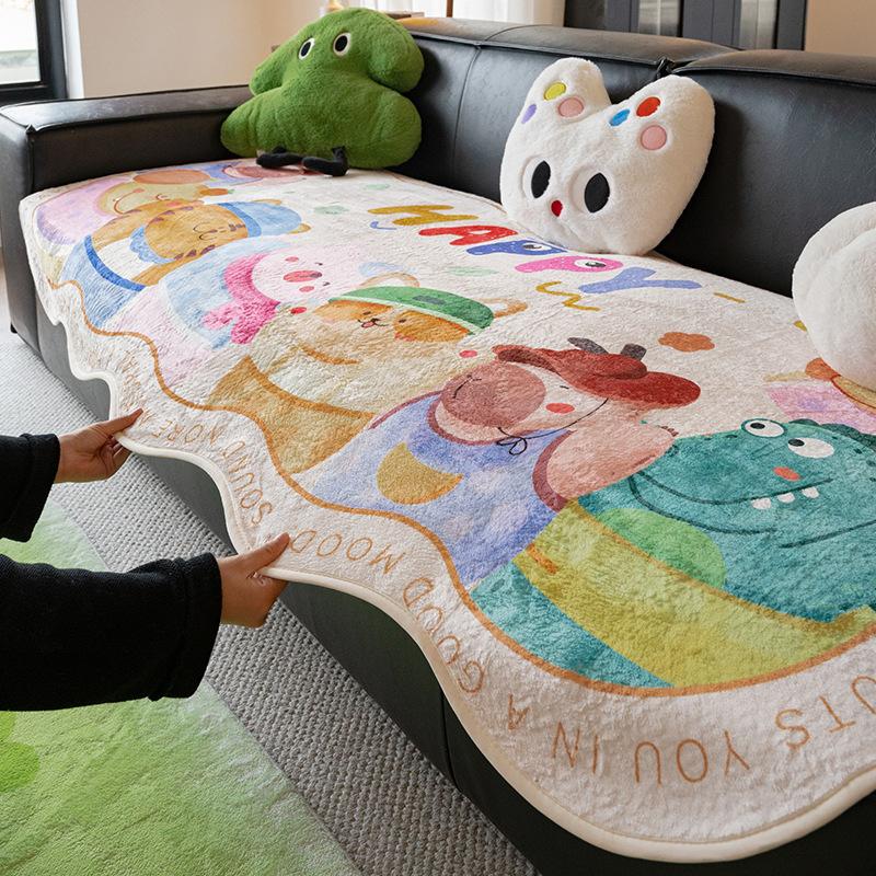 Plysch Specialformad Soffkudde Höst Och Vinter Ny Lädersoffa Sittdyna Fixerad Halkfri Dopamin Tecknad Sofföverdrag Tyg Handduk