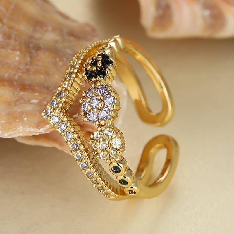 

Wish hot-selling gold double-layer V-shaped white diamond open ring, personalized versatile micro-inlaid zircon ring adjustable open ring