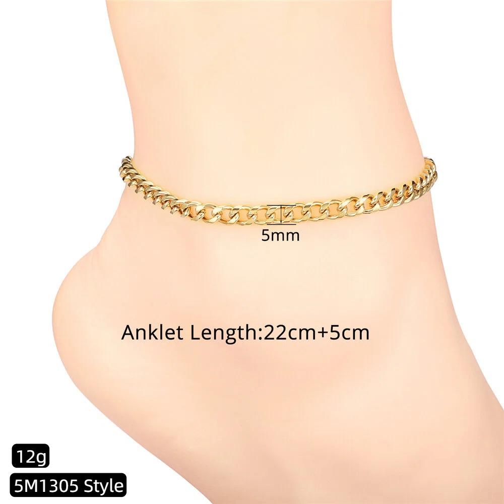 Anklet For Women Gold Color Stainless Steel Cuban Link Ankle Bracelets Summer 2025 Fashion Leg Chain Beach Foot Jewelry Ancklets