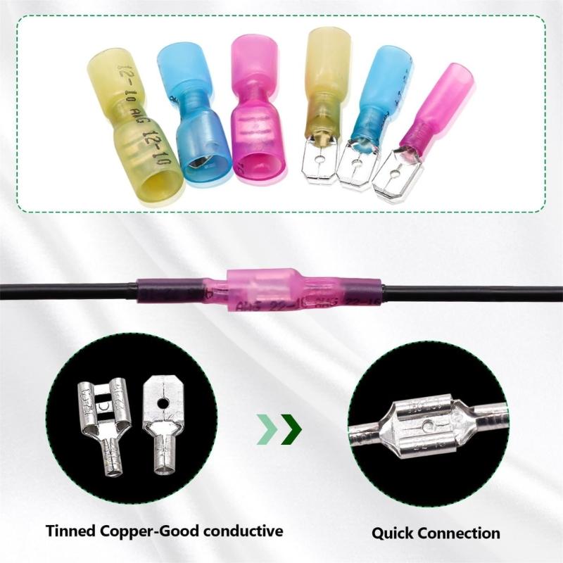 Metal Spades Connector set with Heat Shrink Tubing Terminals Connectors Heat Shrinkable Wire Connectors for Secure Wiring