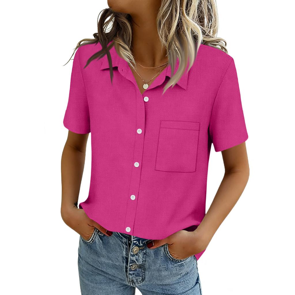 Women Blouses Short Sleeve Button Down Shirts Business Casual Dressy Work Tops Summer Spring Clothes