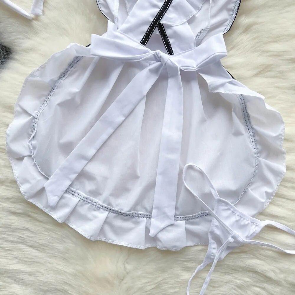 Sweet Bow Ruffles Erotic Pajams Dress Women A-line Sheath Short Tank Top Night Dress Cosplay Sexy Lingerie Nightwear