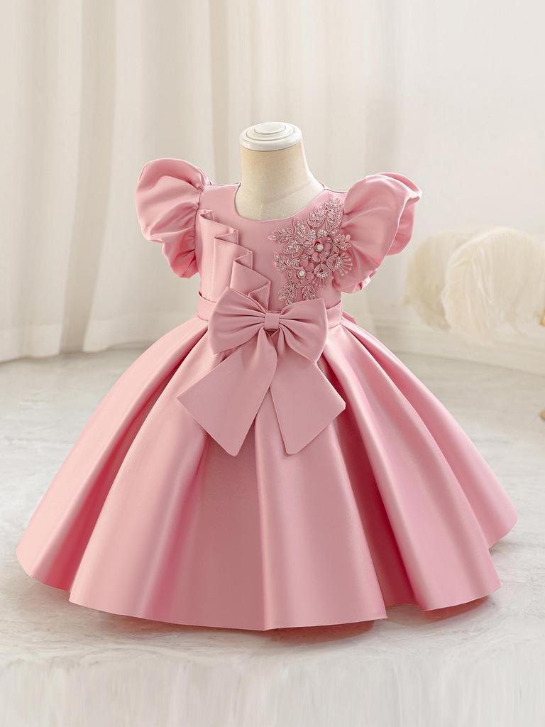 2025 Baby & Toddler Bow Puff Sleeve Birthday Party Princess Dress