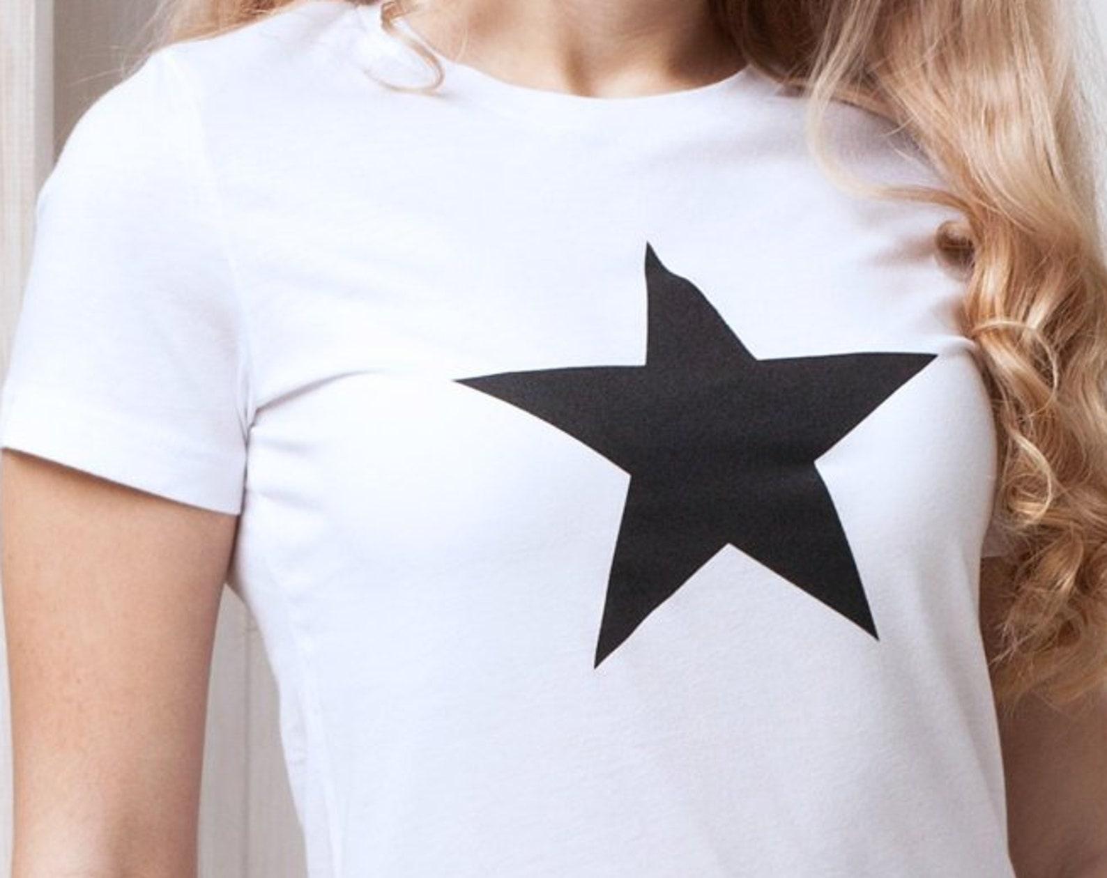 Black Star T-Shirt, Minimalist Geometric Print, Womens Slim Fit 3XL