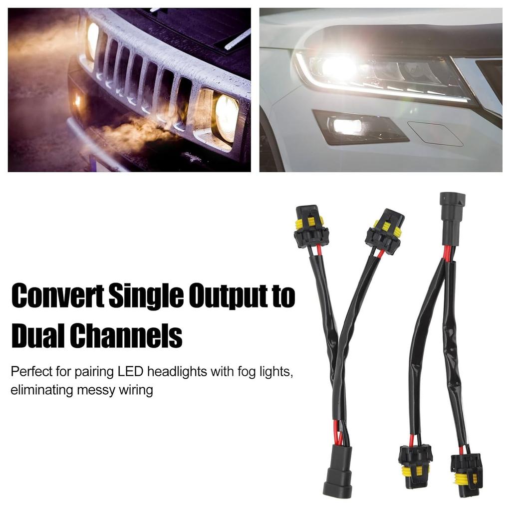 9005 9006 Male to Female Headlight Splitter Harness - Dual Output Wiring Adapter Kit for Truck LED Headlamp Retrofit