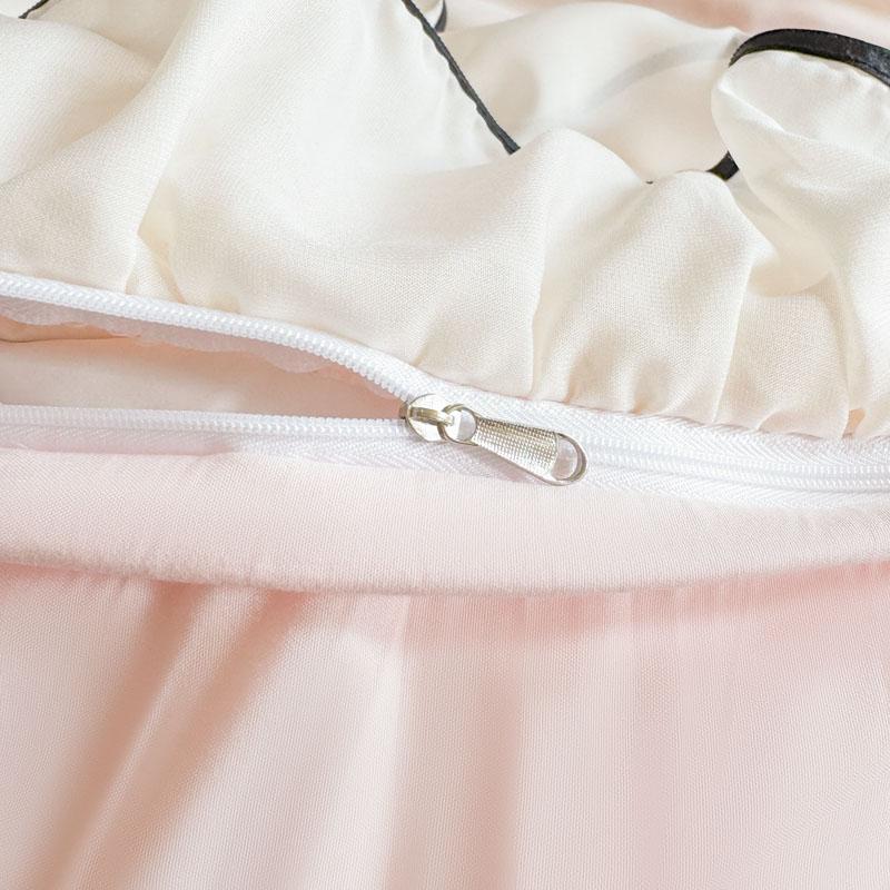 Romantic Lace Princess Black Bow Bedding Set Pink Korean Style Duvet/Comforter Cover Set Bed Sheet/Fitted Sheet Pillowcases 4Pcs