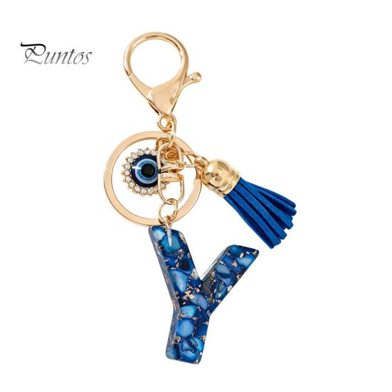 Durable Keychain Charm Blue Series Pendant, Initial Letter Key Chain with Eyes Keyring Tassel Design, A-Z Holder for Bags Backpacks Cars Accessories