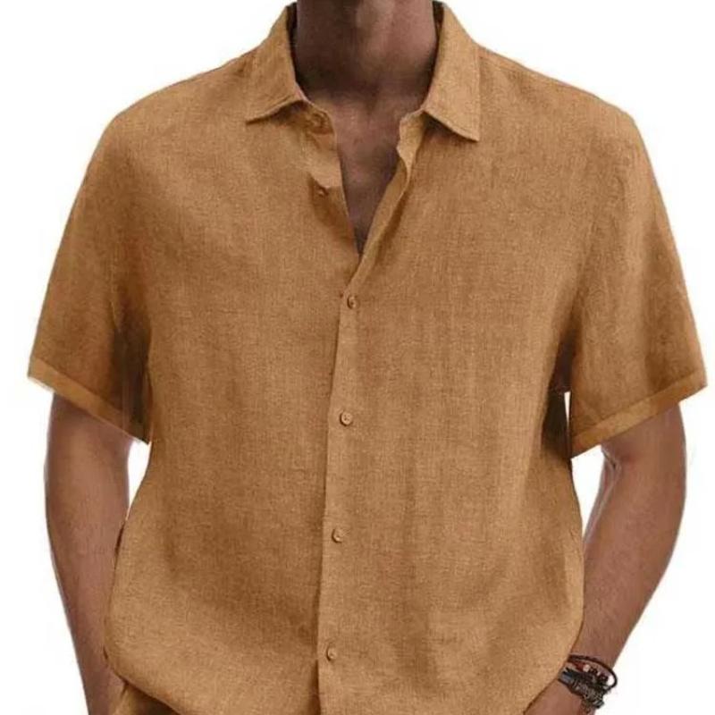 Cotton Linen Blouse Summer Men Turn Down Collar Short Sleeve Button Loose Blouse Tops Oversized S-5XL SZE-ST22092