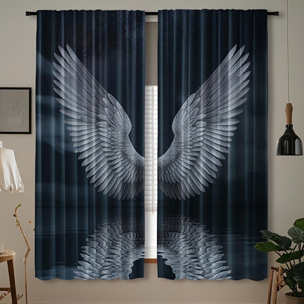 

Set Of 2 Angel Wings Starry Sky Curtains Woven Polyester Pongee Semi Sheer Roller Embossing Curtain Light Blocking Made With Rod Pocket Machine W100*H70(CM)-Hooks&2PCS