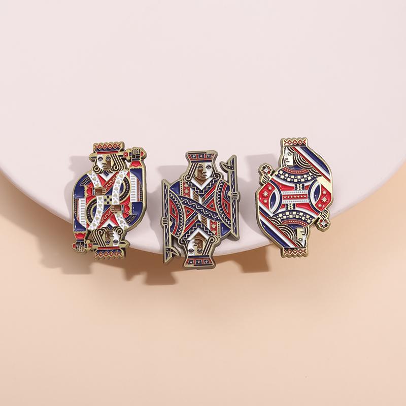 Spielkarten Symbol Emaille Pins Kreative Poker König Königin Broschen Rucksack Revers Abzeichen Punk Schmuck Geschenk für Kinder Freunde