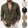 Men's Shirt Double Pocket Casual Long-sleeved Top Men's Simple Casual