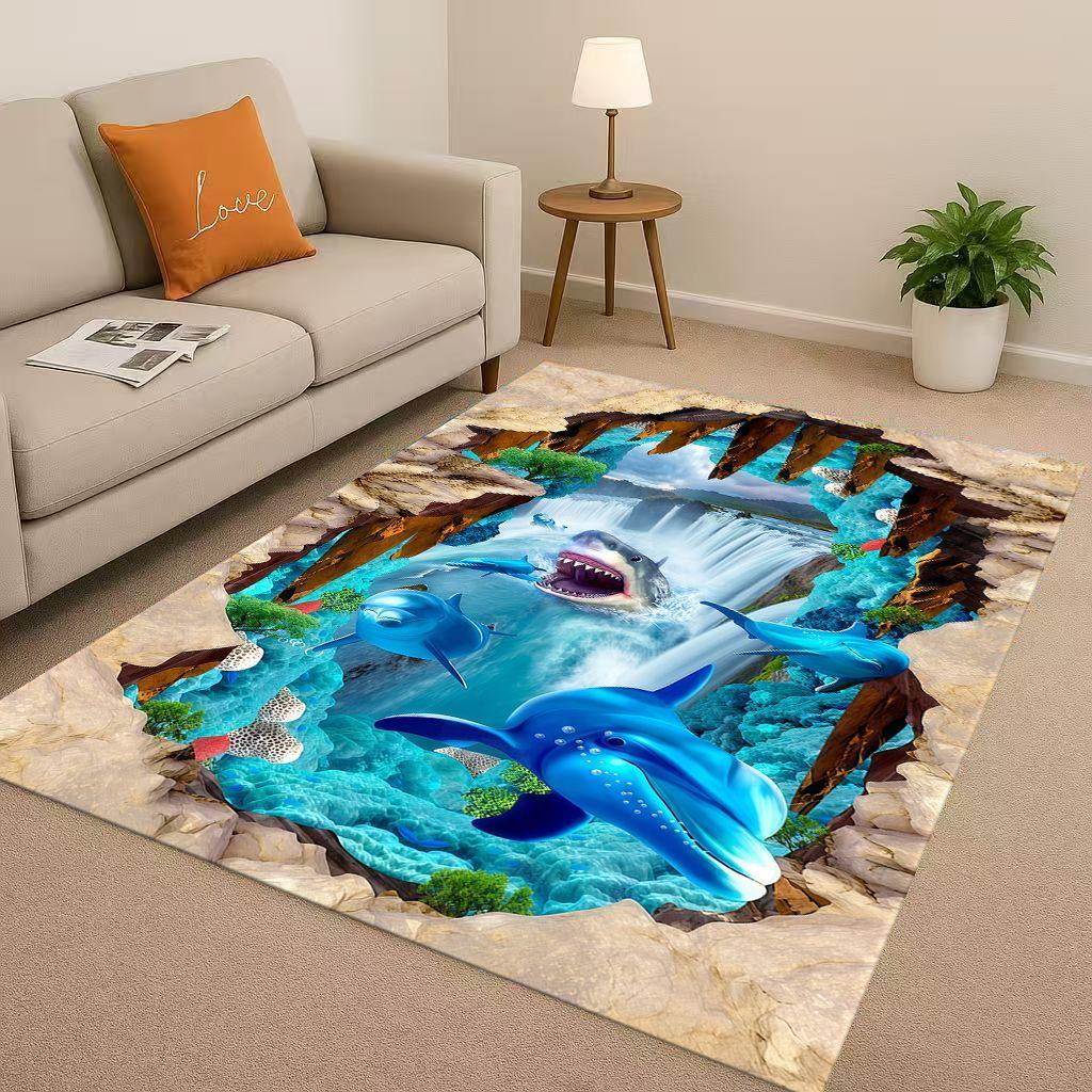 New 3D Illusion Underwater World Breaking Wall Living Room Non Slip Area Rug Carpet for Bedroom Playroom Sofa,Home Decor Doormat