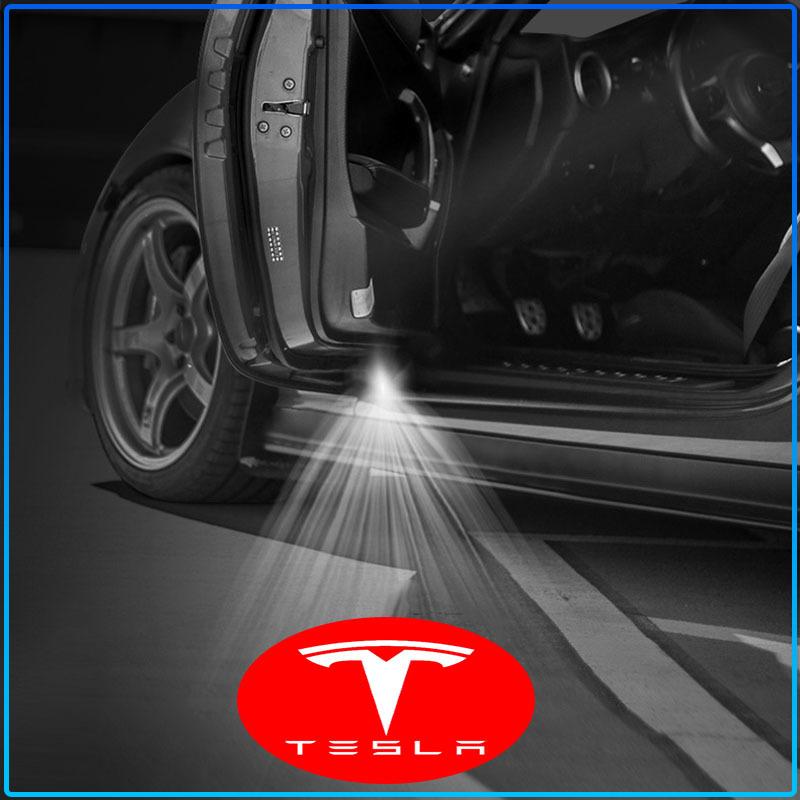 2x Wireless LED Car Door Logo Lights Ghost Shadow Projector Welcome Step Lamp For Tesla Model 3 Model X S Model Y Decals TM3 TMX TMS