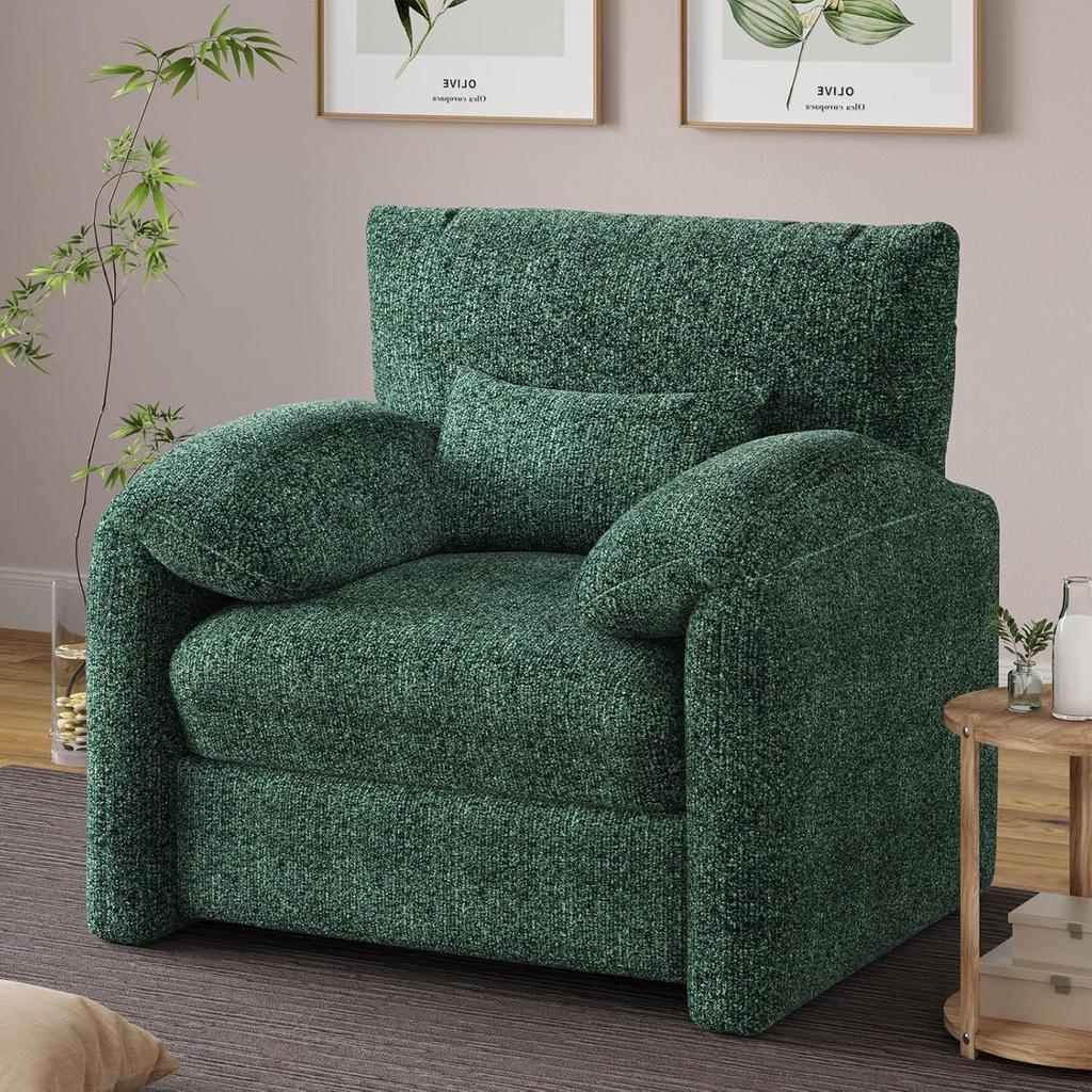 YODOLLA Armchair Sofa for Living Room, Large Single Sofa Padded Seat with Lumbar Pillow, Velvet Morden Accent Chairs, Black