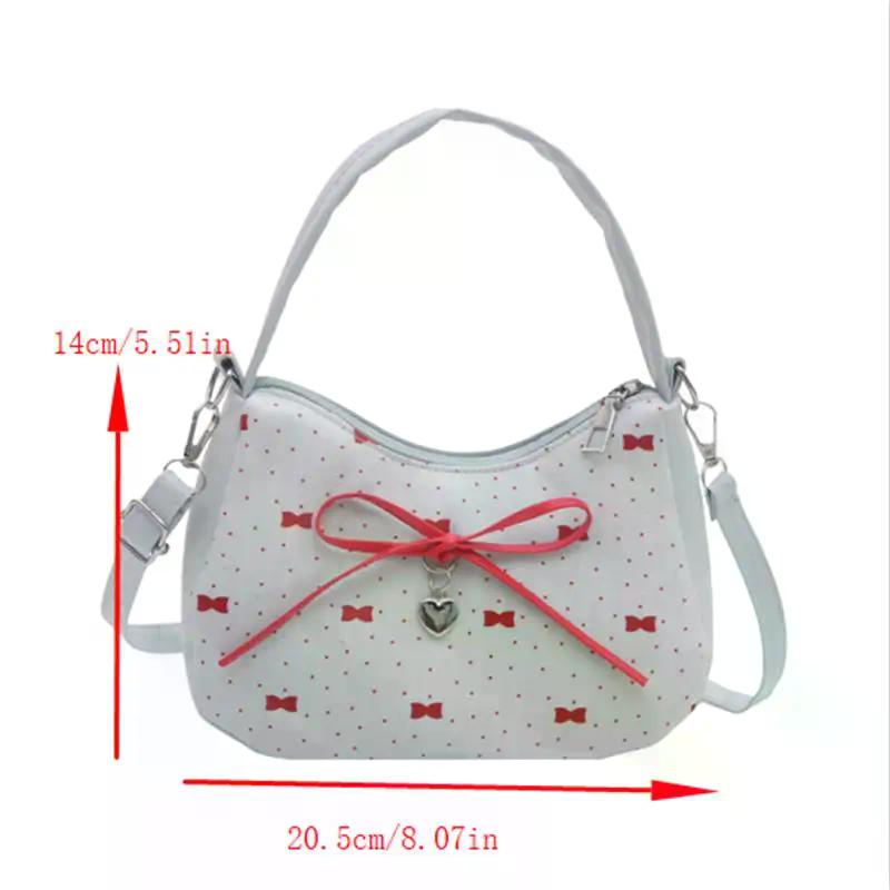 Bowknot Print Shoulder Bag With Plush Pendant For Women Crossbody Handbag Girly Tote Commuter Bag Underarm Bag