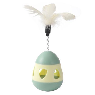 Cat Treat Dispenser Toy with Feather Interactive Prevent Tipping Cat Slow Feeder Puzzle Ball Yellow