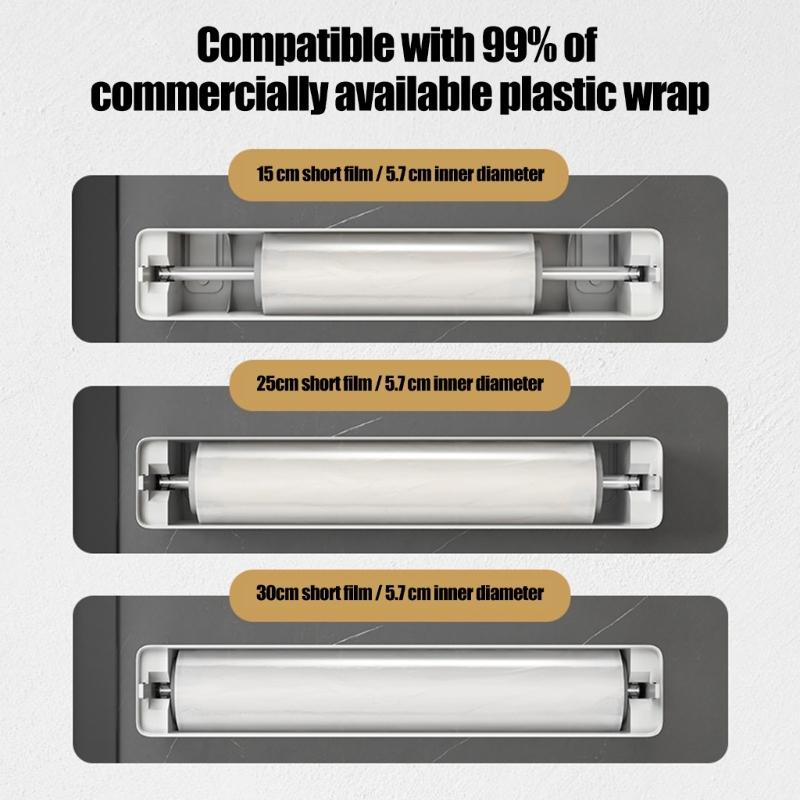 Combined ABS Kitchen Wrap Cutter and Paper Towel Holder with Concealed Sliding Blade and Magnetic Refrigerator Mount