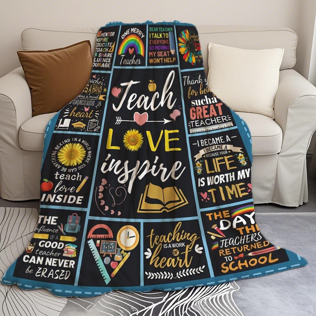A Teacher Appreciation Gift Printed Flannel Blanket, Soft Polyester with a Comfortable Cartoon Design, Suitable for All Seasons,