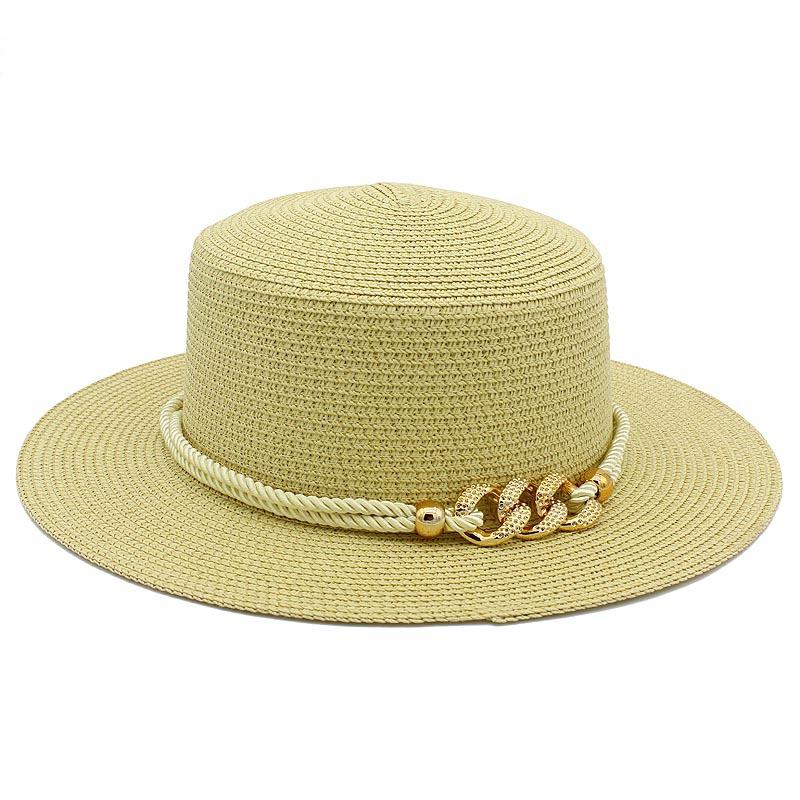 European and American spring and summer sunscreen metal buckle accessories sunshade jazz straw hat fashion celebrity vacation beach top hat