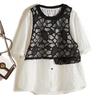 Elegant Star Shirt! Women's Fake Two-Piece Ramie Cotton Breathable Stitching Floral Lace Long Sun Protection T-shirt Summer