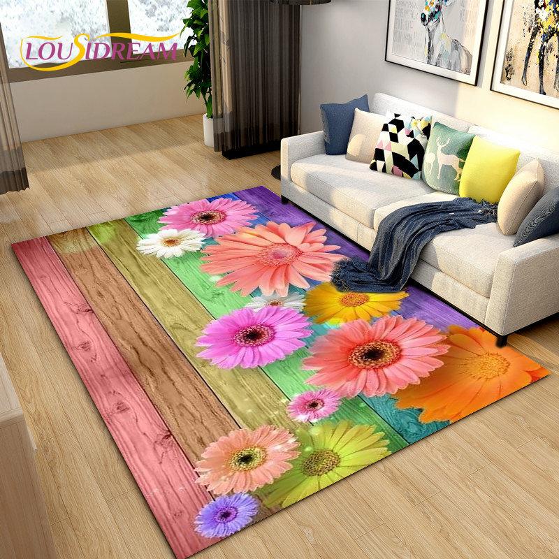 3D Nordic Flower, Daisy Area Rug,Carpet Rug for Living Room Bedroom Sofa Doormat Kitchen Decoration,Kids Play Non-slip Floor Mat