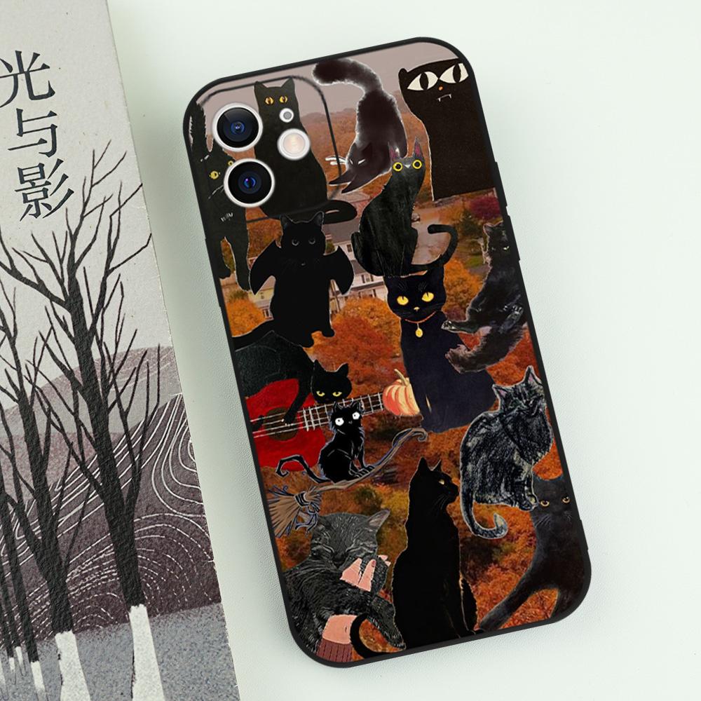 Funny Cartoon Black Cat Phone Case For iPhone 17 Air 16 E 15 14 13 12 11 Pro Max Plus Mini SE 2020 2022 Shockproof Cover Funda
