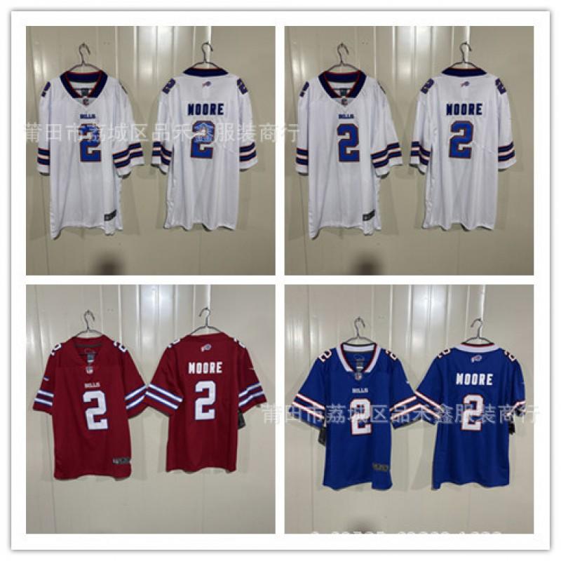 Buffalo Bills NFL Fotbalový dres 2 Moore Pánský Vyšívaná Bavlněná Sportovní Košile Fanouškovské Oblečení Ležérní Použití