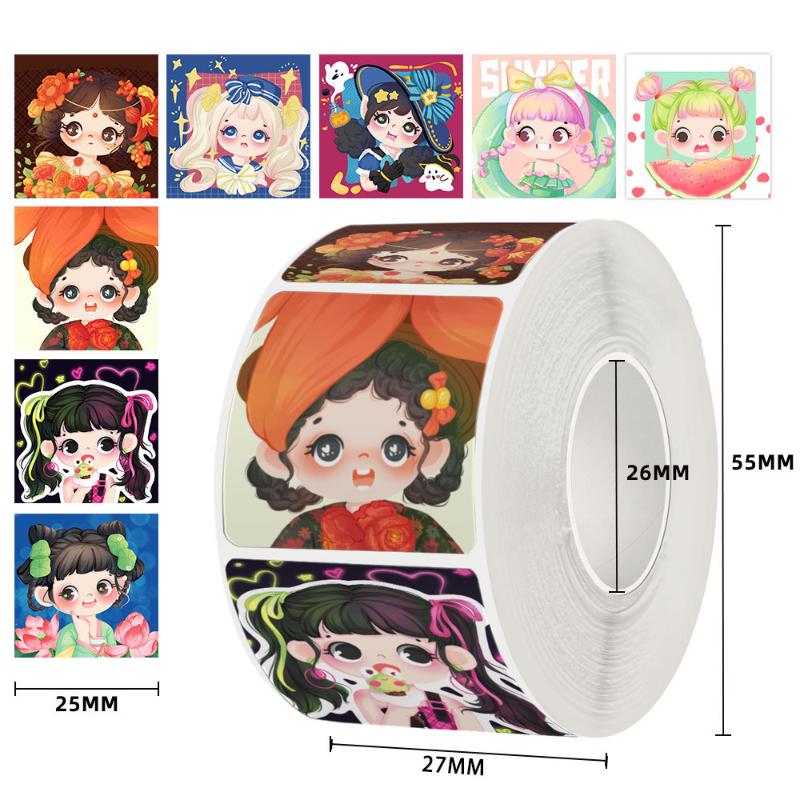 500 Stück/Rolle Cartoon-Mädchen-Aufkleber Kinder-Belohnungsaufkleber DIY Gitarre Telefon Laptop Wasserbecher Aufkleber Spielzeug