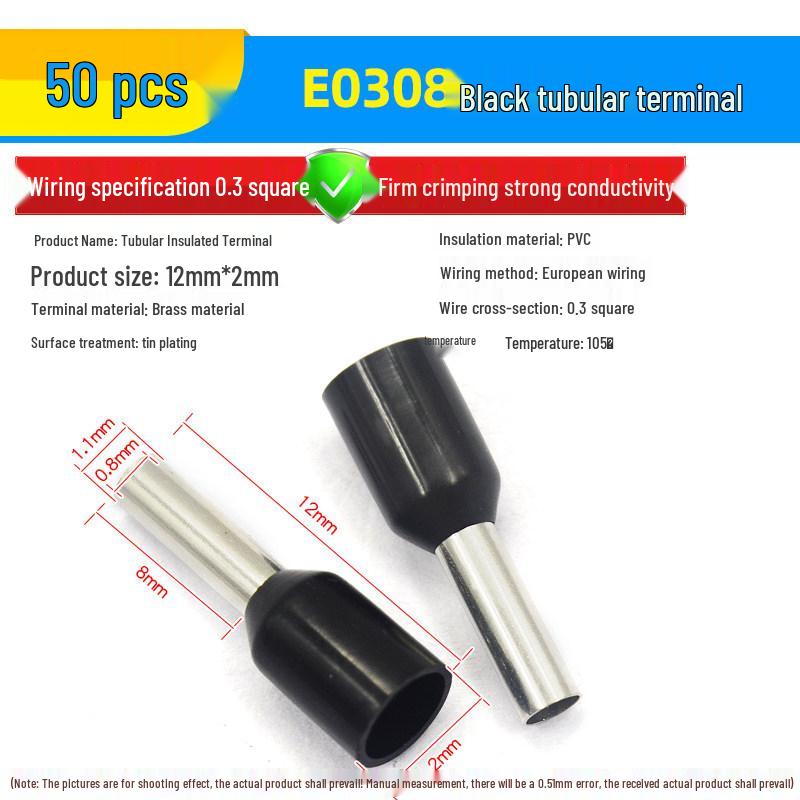 European Tubular Wire Connectors: VE0508, 7508, 1008, 1508, 2508 Pin Terminals